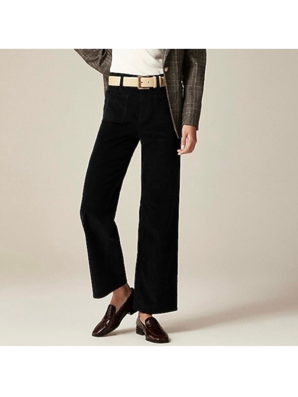 J.Crew Pants Womens 26 Black Corduroy Sailor Slim Wide Leg Academia Prep Classic